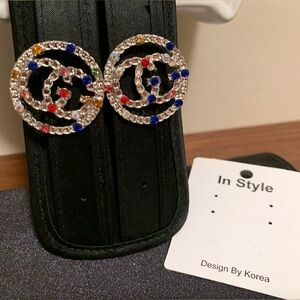 Brand new silver Fashion colorful rhinestone stud earrings